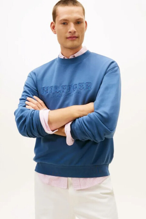 Erkek Kabartma Yazılı Pamuklu Sweatshirt - Mavi - Tommy Hilfiger