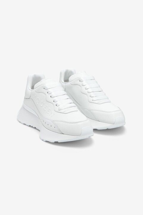Erkek Kabartmalı Logolu Deri Sneakers - Beyaz - McQueen