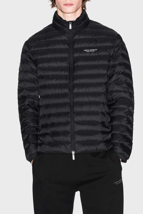 Erkek Kapitone Tam Kalıp Dik Yaka Şişme Mont - Siyah 