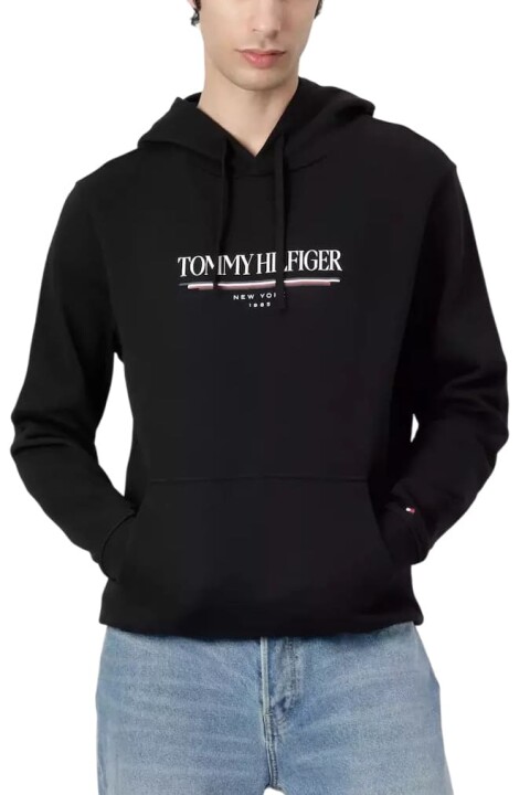 Erkek Kapüşonlu Baskı Logolu Sweatshirt - Siyah - Tommy Hilfiger