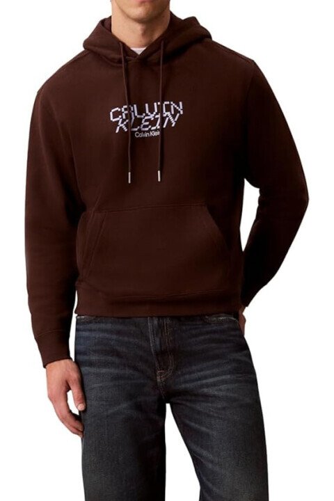Erkek Kapüşonlu Baskılı Sweatshirt - Kahverengi - Calvin Klein