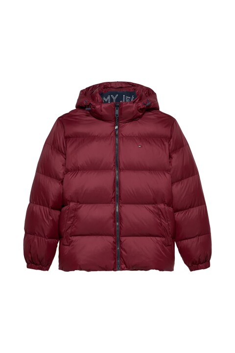 Erkek Kapüşonlu Kaz Tüyü Dolgulu Şişme Mont - Bordo - Tommy Hilfiger