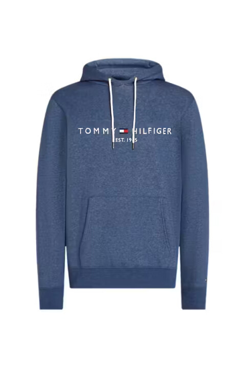 Erkek Kapüşonlu Logo Baskılı Sweatshirt - Mavi 