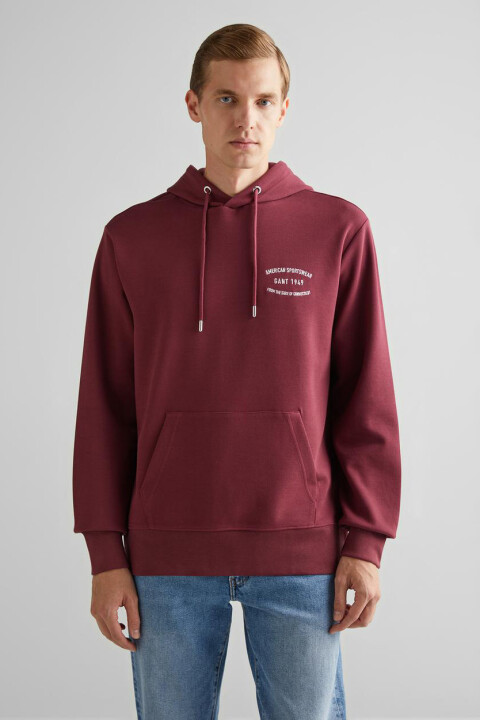 Erkek Kapüşonlu Logolu Sweatshirt - Bordo - Gant
