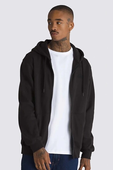 Erkek Kapüşonlu Normal Düz Fermuarlı Sweatshirt - Siyah - Vans