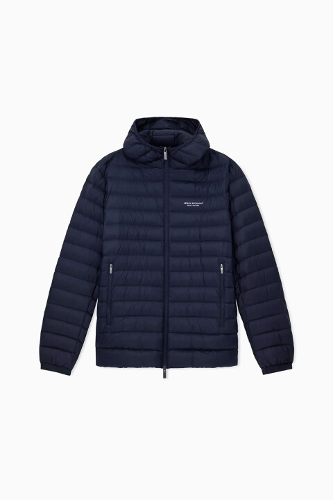 Erkek Kapüşonlu Tam Kalıp Yatay Kapitone Şişme Mont - Lacivert 