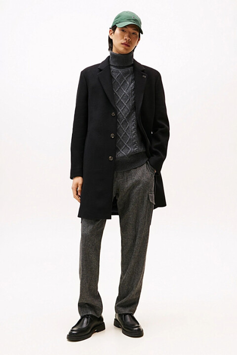 Erkek Klasik Kesim Yün Karışımlı Palto - Siyah - Tommy Hilfiger