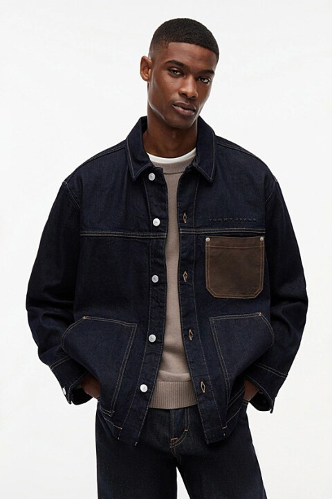 Erkek Kontrast Cepli Rahat Kesim Denim Ceket - Koyu Mavi - Tommy Hilfiger