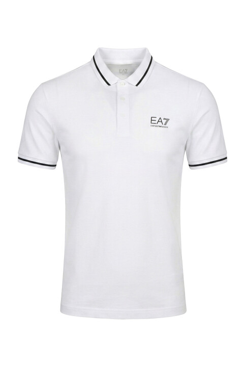 Erkek Kontrast Şeritli Polo Yaka T-Shirt - Beyaz - Ea7