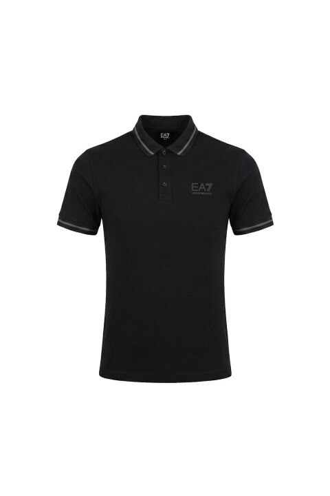 Erkek Kontrast Şeritli Polo Yaka T-Shirt - Siyah 