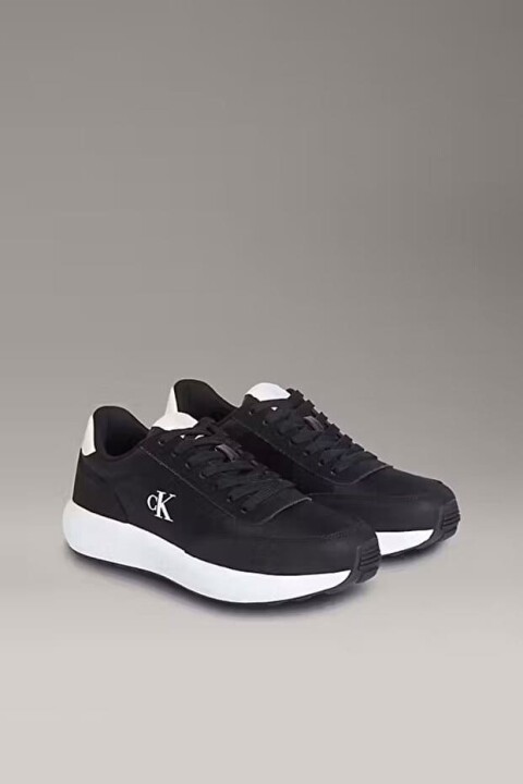 Erkek Koşu Stili Farklı Dokulu Logolu Sneaker - Siyah 