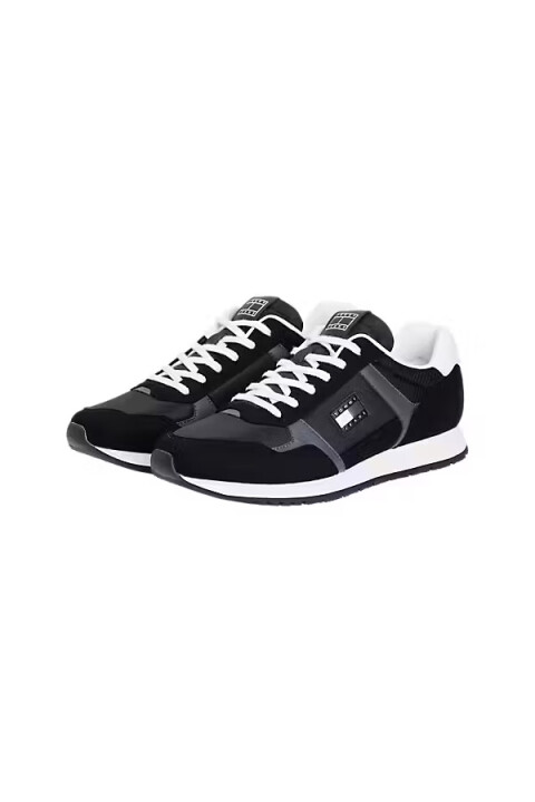 Erkek Kumaş Kombinli Koşu Stili Sneaker - Siyah 