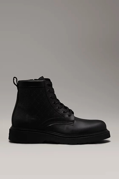 Erkek Lace Up Boot W/ Zıp Deri Logolu Bot - Siyah - Calvin Klein