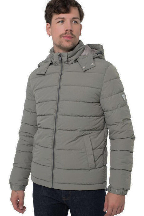 Erkek Light Kapüşonlu Şişme Mont - Haki - Guess