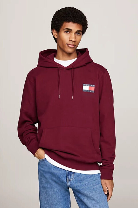 Erkek Logo Bağcıklı Kapüşonlu Sweatshirt - Koyu Kırmızı 