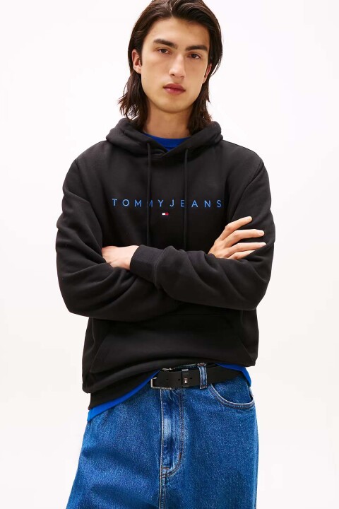 Erkek Logo Baskılı Kapüşonlu Sweatshirt – Siyah - Tommy Hilfiger