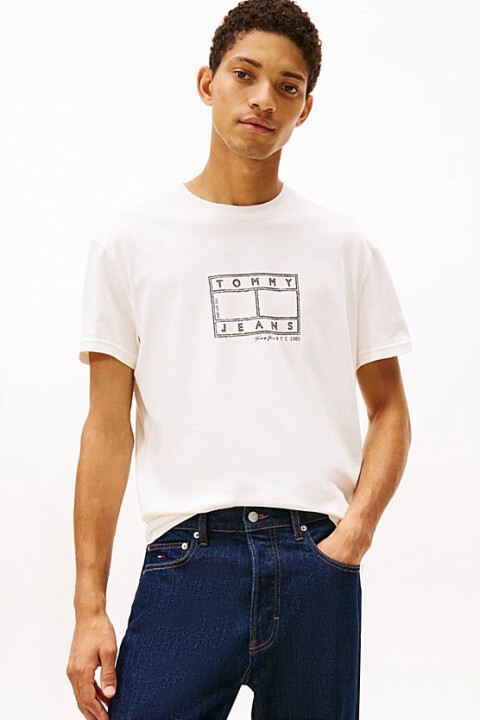 Erkek Logo Baskılı Pamuklu T-Shirt - Kırık Beyaz 