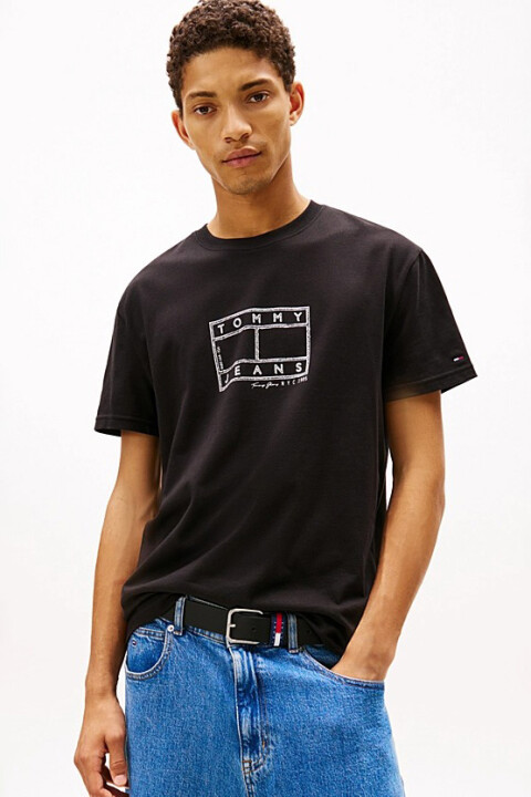 Erkek Logo Baskılı Pamuklu T-Shirt - Siyah - Tommy Hilfiger