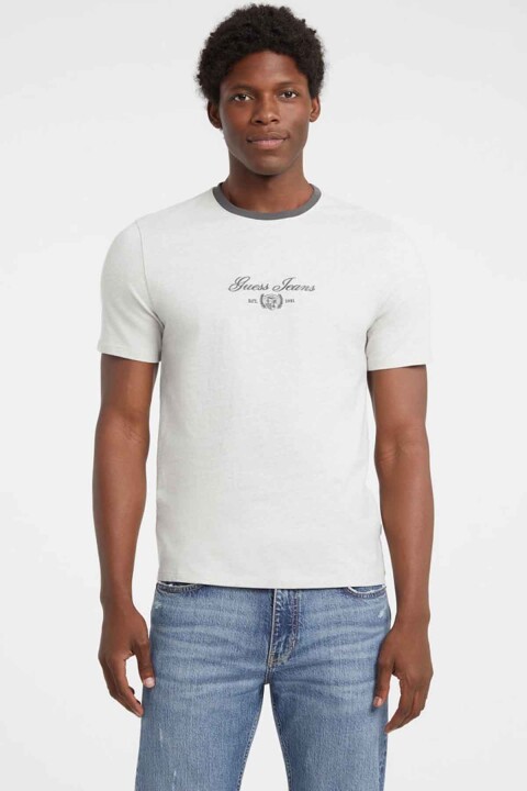 Erkek Logo Baskılı Slim Fit T-Shirt - Kırık Beyaz / Gri - Guess