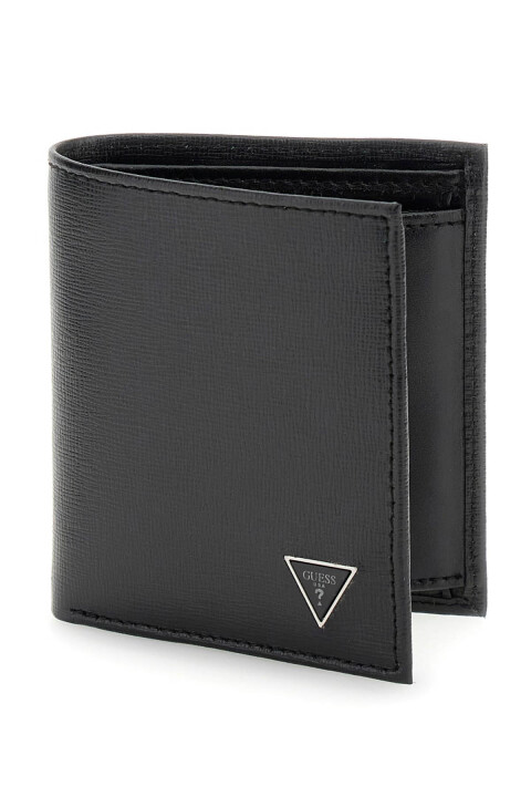 Erkek Logo Detaylı Dokulu Deri Cüzdan - Siyah - Guess