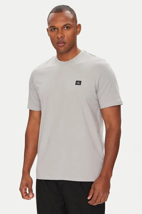 Erkek Logo Patch'li T-Shirt - Gri 