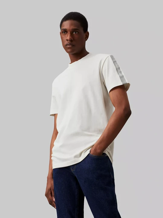 Erkek Logo Tape Tee T-Shirt-Beyaz 