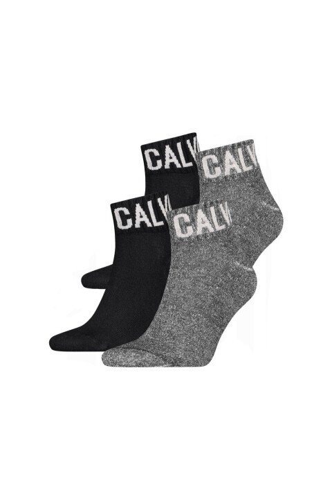 Erkek Logolu Çeyrek Çorap 2'li Paket - Siyah/Gri 