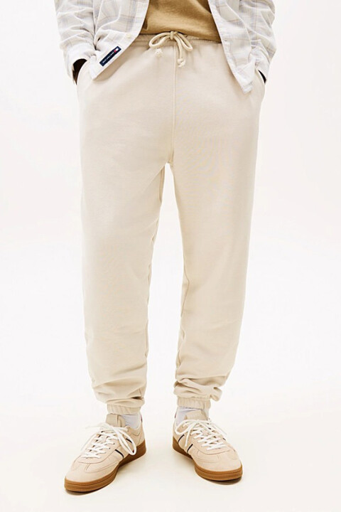 Erkek Logolu Pamuk Karışımlı Jogger Eşofman Altı - Bej - Tommy Hilfiger