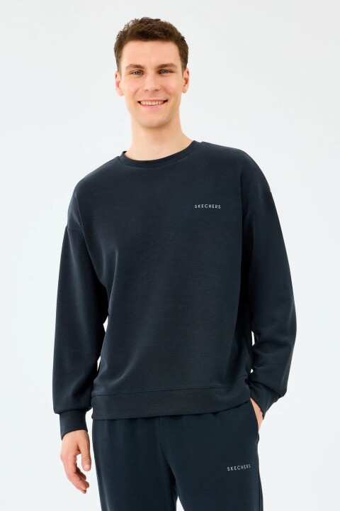 Erkek Loose Fit Modal Karışımlı Bisiklet Yaka Sweatshirt - Siyah - Skechers