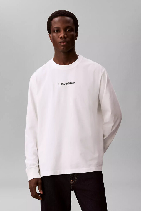 Erkek LS Rlxd Standard Logo Crewneck Tee T-Shirt - Beyaz - Calvin Klein