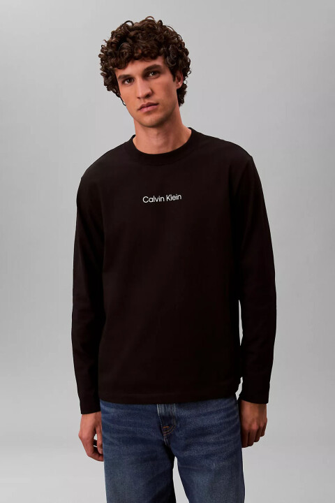 Erkek LS Rlxd Standard Logo Crewneck Uzun Kollu T-Shirt - Siyah - Calvin Klein