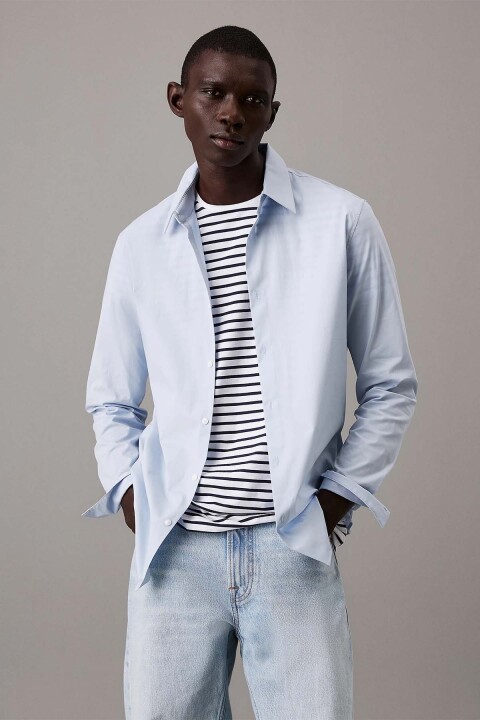 Erkek LS Solid Stretch Slim Gömlek - Açık Mavi - Calvin Klein