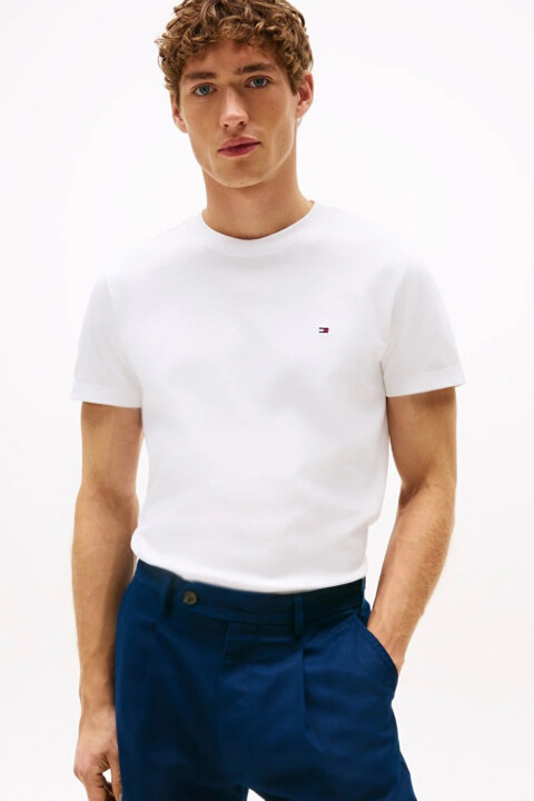 Erkek Lüks Dokulu Bisiklet Yaka T-Shirt - Beyaz - Tommy Hilfiger