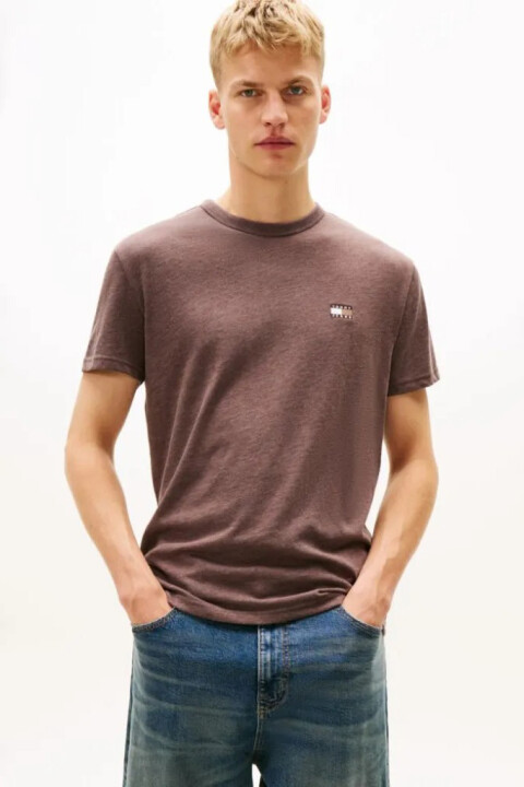 Erkek Melanj Dokulu Logolu T-Shirt - Kahve - Tommy Hilfiger