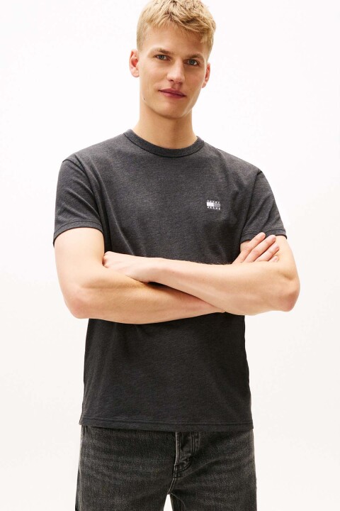 Erkek Melanj Dokulu Logolu T-Shirt - Siyah 