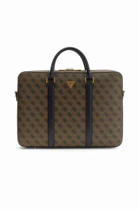 Erkek Milano Logo Desenli Evrak Çantası - Kahverengi - Guess