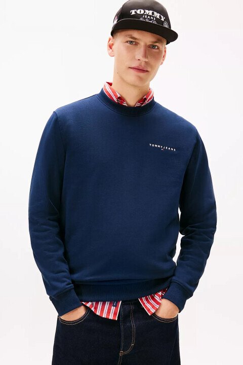 Erkek Minimal Logo Detaylı Bisiklet Yaka Sweatshirt - Lacivert - Tommy Hilfiger