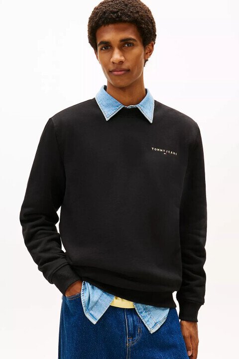 Erkek Minimal Logo Detaylı Bisiklet Yaka Sweatshirt - Siyah - Tommy Hilfiger