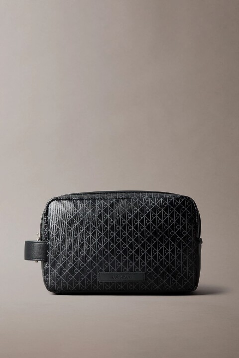 Erkek Monogram Desenli Aksesuar Çantası - Siyah - Calvin Klein