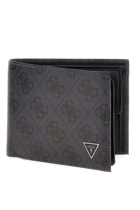 Erkek Monogram Desenli Deri Cüzdan - Siyah 