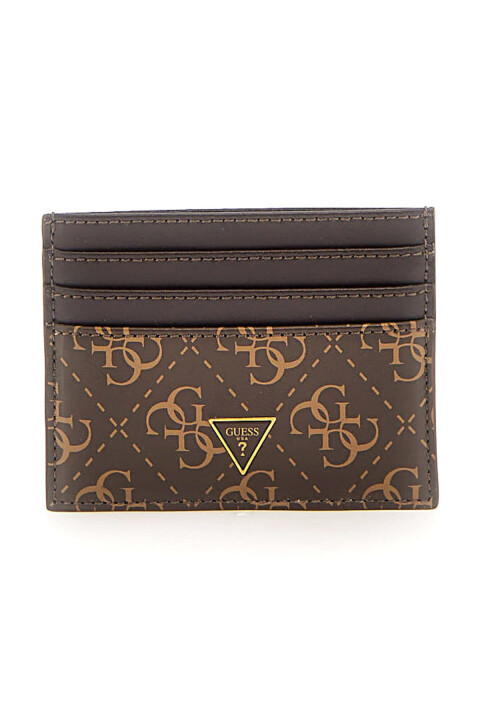 Erkek Monogram Desenli Deri Kartlık - Kahverengi 