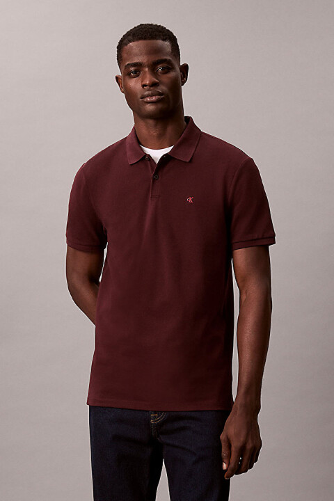 Erkek Monogram Pique Polo T-Shirt - Bordo 