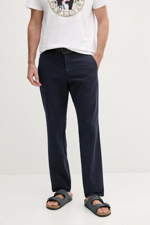 Erkek Myron Pamuk ve Keten Karışımlı Tam Kalıp Pantolon - Lacivert 