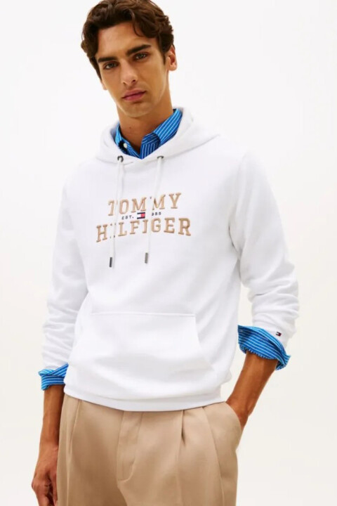 Erkek Nakış Logolu Kapüşonlu Sweatshirt - Beyaz 