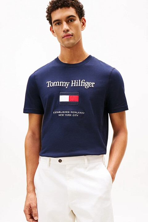 Erkek Nakış Logolu Pamuklu T-Shirt - Lacivert - Tommy Hilfiger
