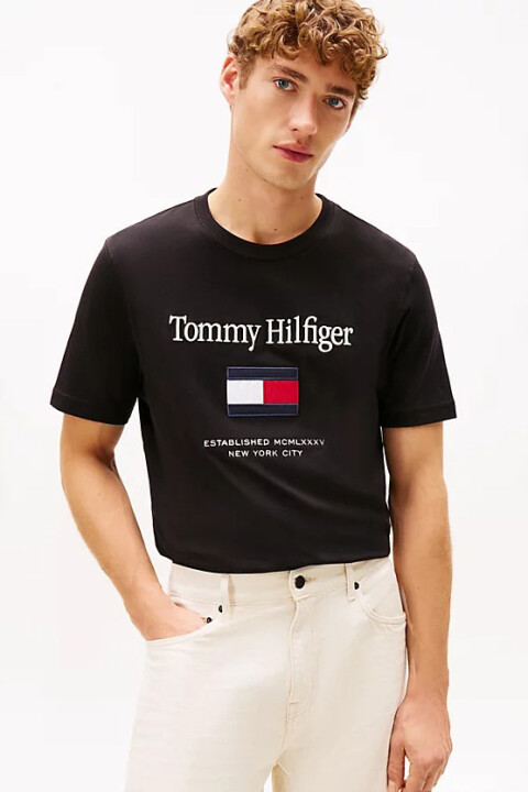 Erkek Nakış Logolu Pamuklu T-Shirt - Siyah - Tommy Hilfiger