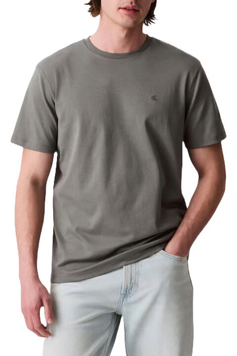 Erkek Nakış Logolu Supima Pamuklu T-Shirt - Gri 