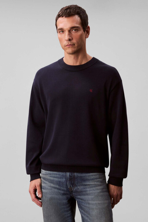 Erkek Nakışlı Harf Logolu Bisiklet Yaka Kazak - Lacivert - Calvin Klein