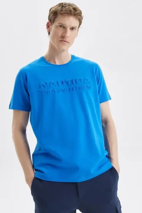 Erkek Nautica Standart Fit Baskılı Kısa Kollu T-Shirt / Mavi - Nautica