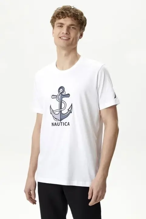 Erkek Nautica Standart Fit Kısa Kollu T-Shirt - Beyaz - Nautica